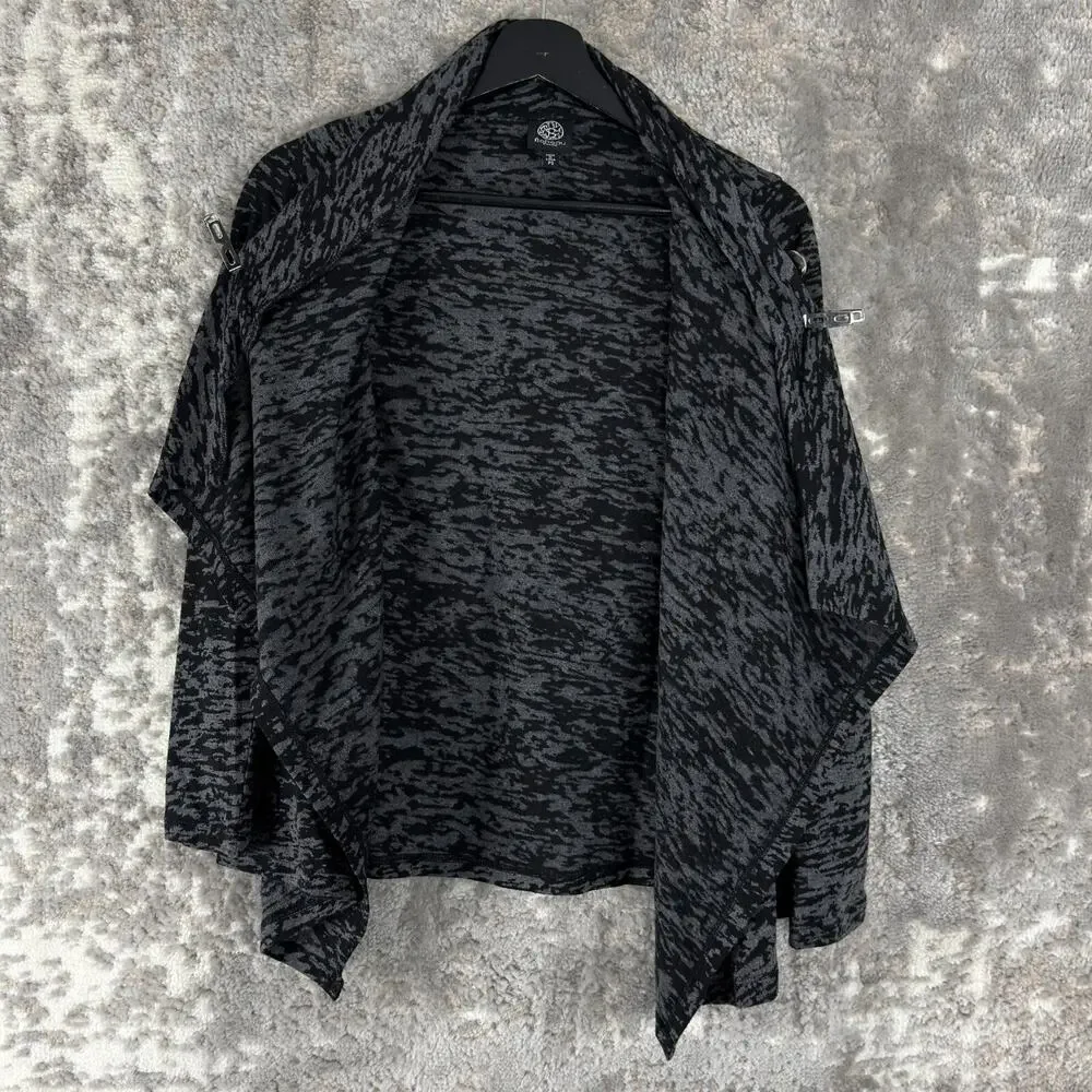 Bobeau Petite Size Sp Abstract Button Cardigan Sweater Gray‎ Long Sleeve